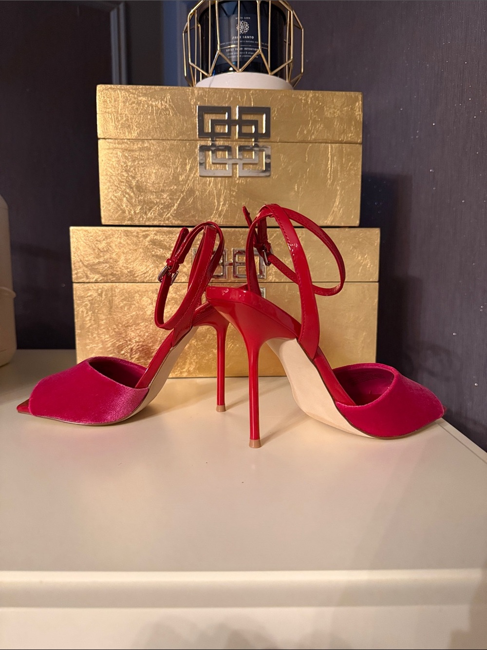 Steve Madden Red Satin & Patent Stiletto Ankle-Strap Heels ❤️💕